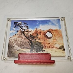 Vintage COACH Legacy Acrylic Photo Frame with Red Leather Base